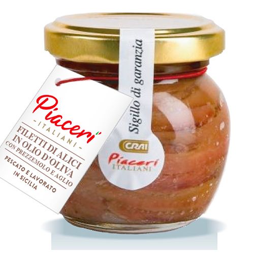 Filetti di alici in olio di oliva con prezzemolo e aglio