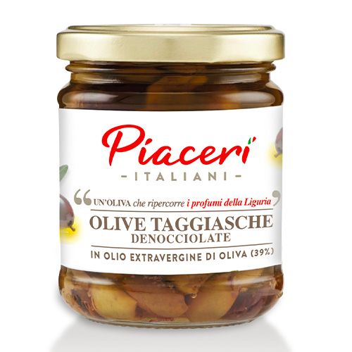 Pitted Taggiasca olives in extra virgin olive oil