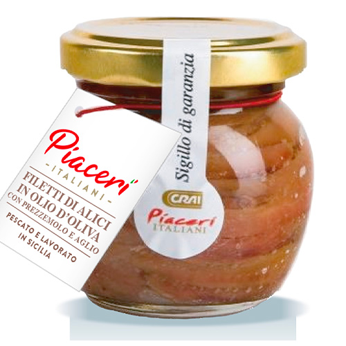 Filetti di alici in olio di oliva con prezzemolo e aglio
